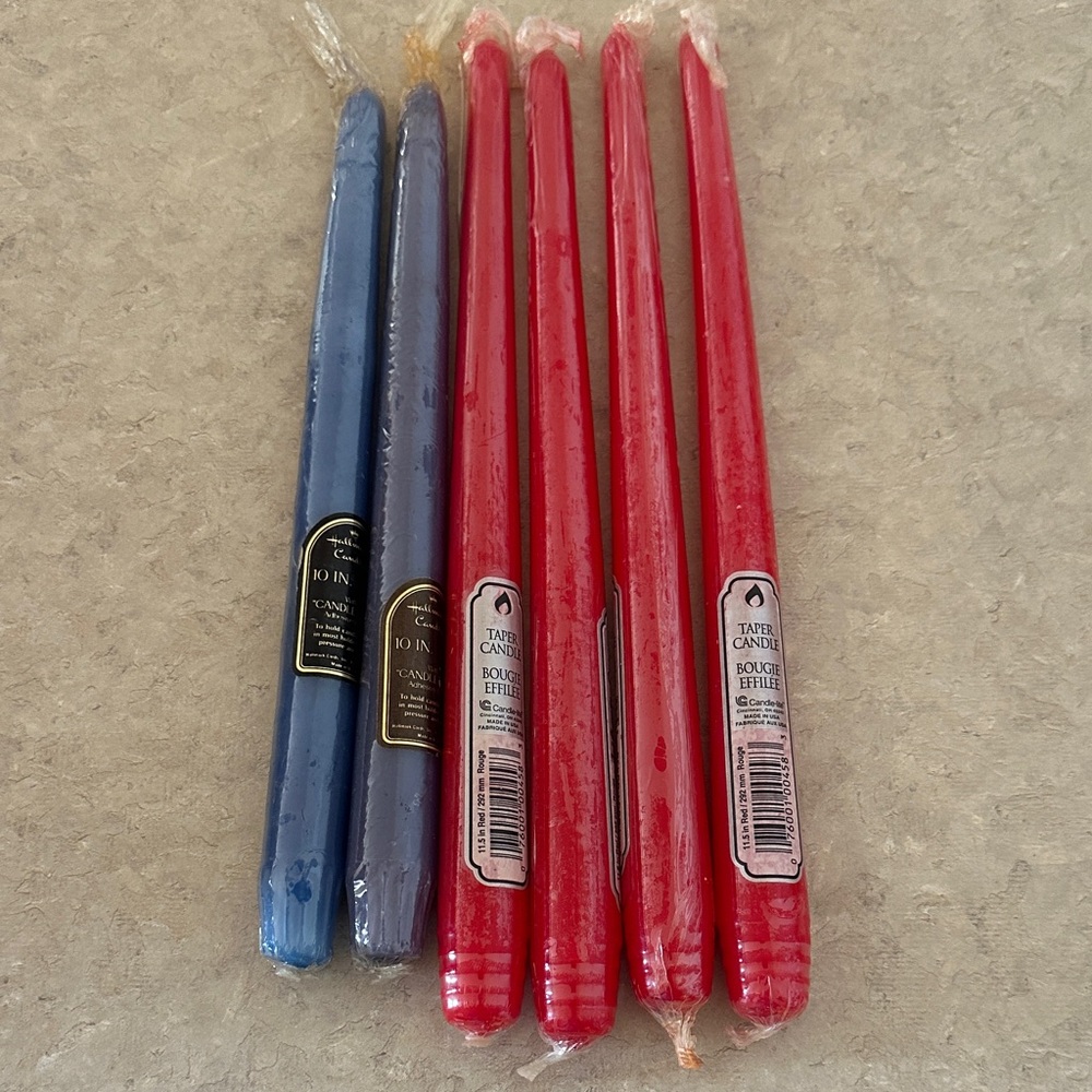 NWT 6 Red and Blue Taper Candles